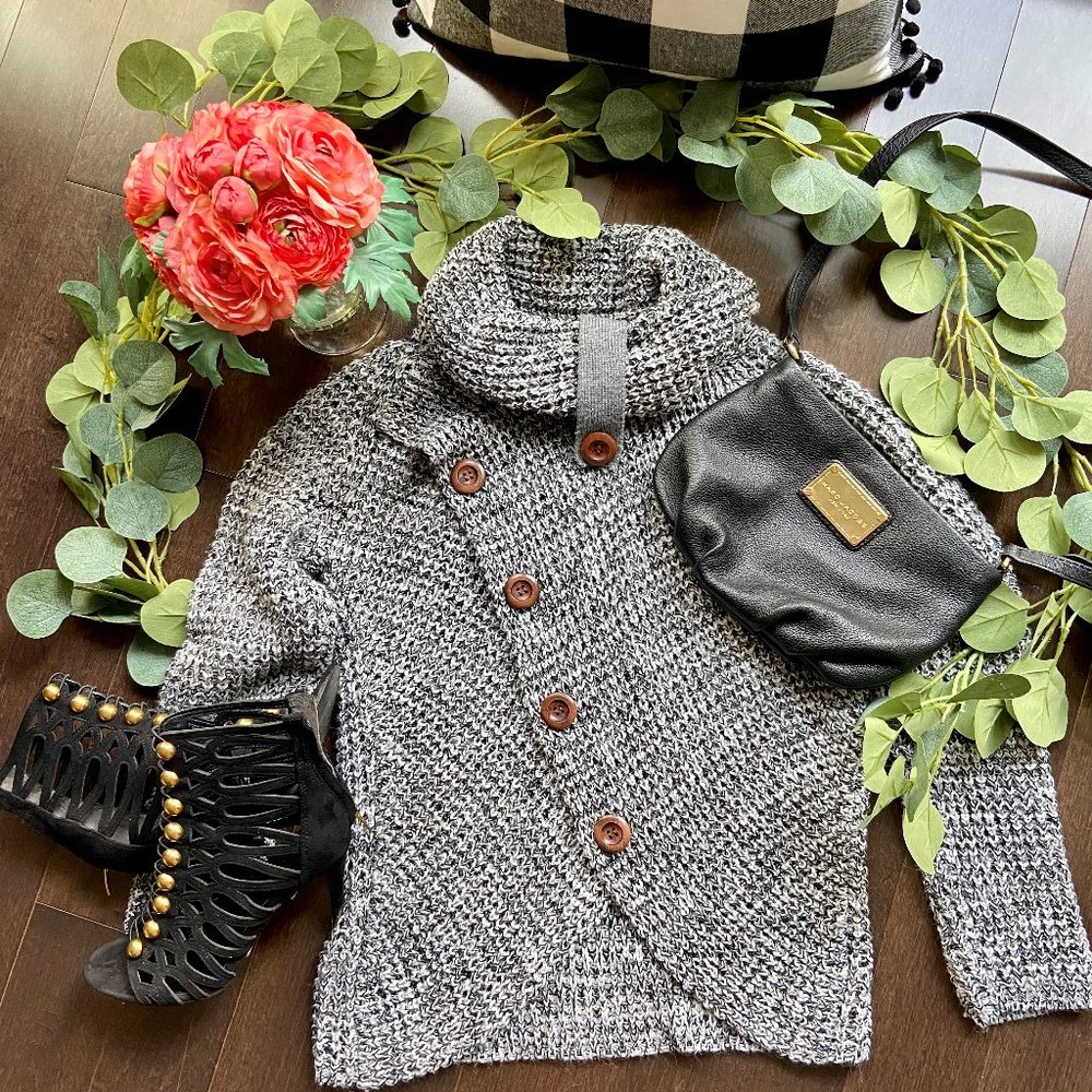 Black and Gray Cowl Neck Sweater